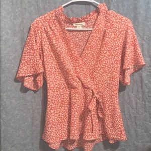 Orange Flower Wrap Shirt